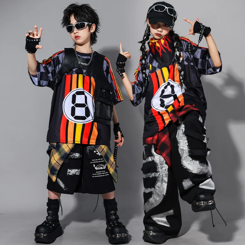 Ragazzi Hip Hop T-shirt a contrasto Pantaloni cargo scozzesi Ragazze Street Dance Jazz Costume Abbigliamento per bambini Bambini K-pop Streetwear