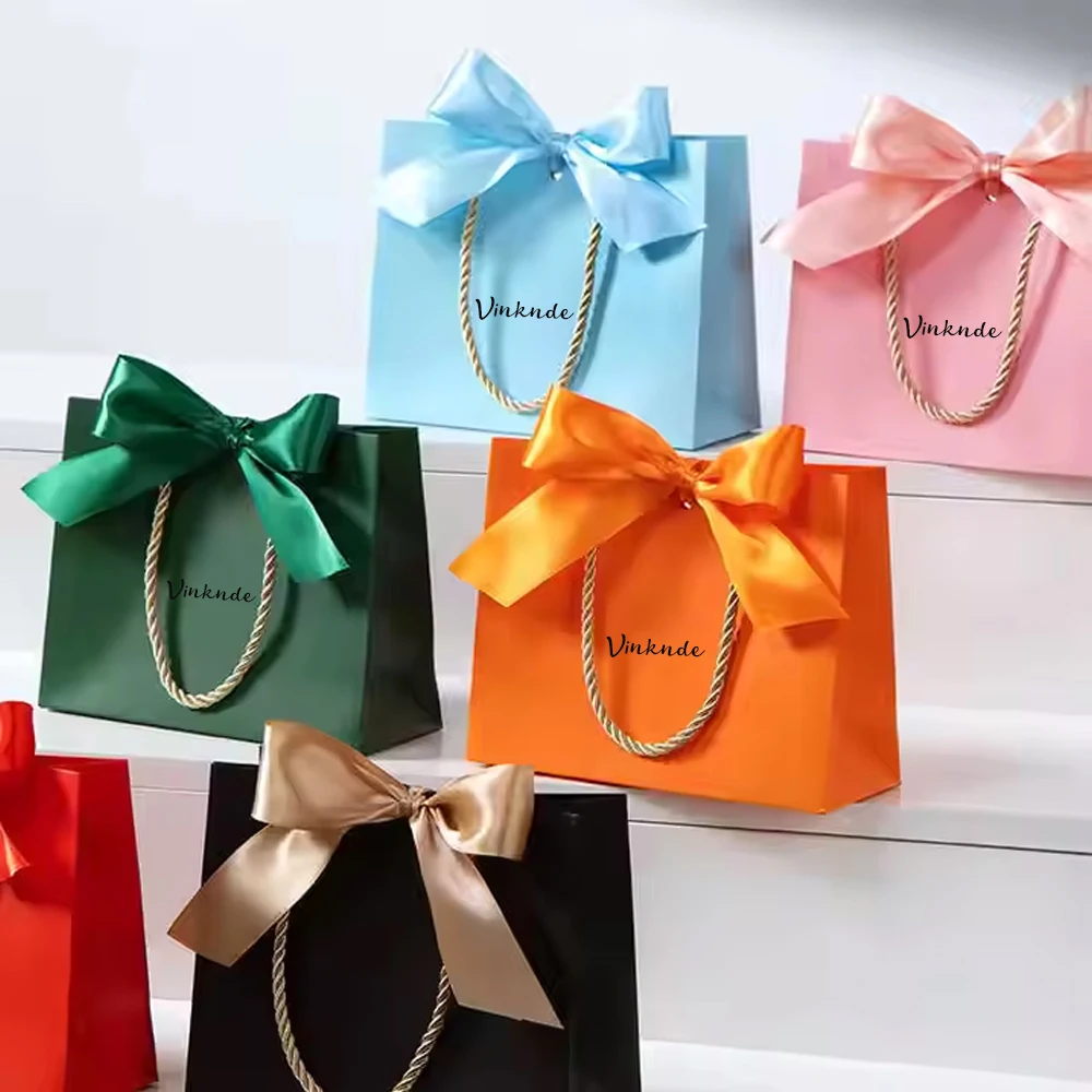 24pcs Custom Logo Retail Jewelry Paper Bags With Ribbons Holding Various Gifts Books Cosmetics Electronics Scarves Storage Pouch