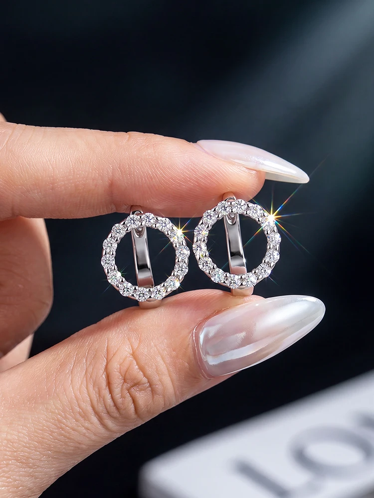 Real Moissanite Diamond Round Earrings For Women Wedding Anniversary Party Fashion Luxry High Quality Elegant Jewelry