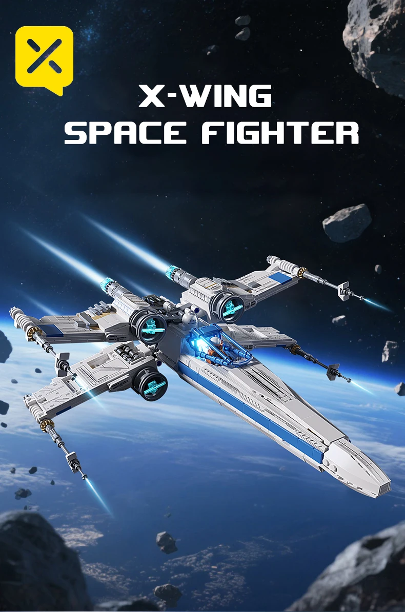 TOYLINX X-Wing Space Fighter Building Blocks Set LED Light Up Construction Toy Mechanical Space Vehicle with Pilot Bricks Gifts