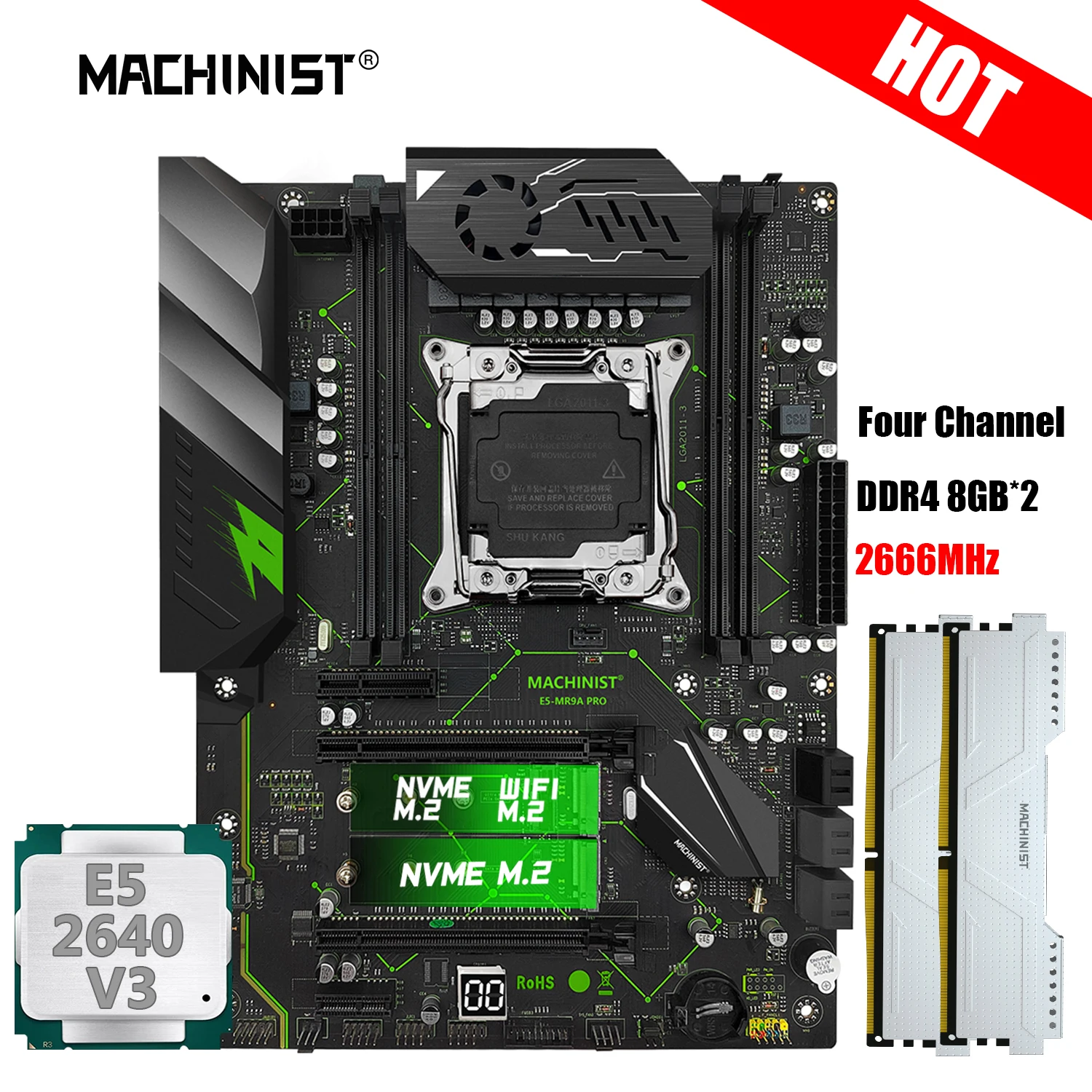 MACHINIST MR9A PRO Motherboard X99 Combo LGA2011-3 Xeon Kit E5 2640 V3 CPU DDR4 2pcsx8GB 2666MHz RAM Memory NVME M.2 USB 3.0 ATX