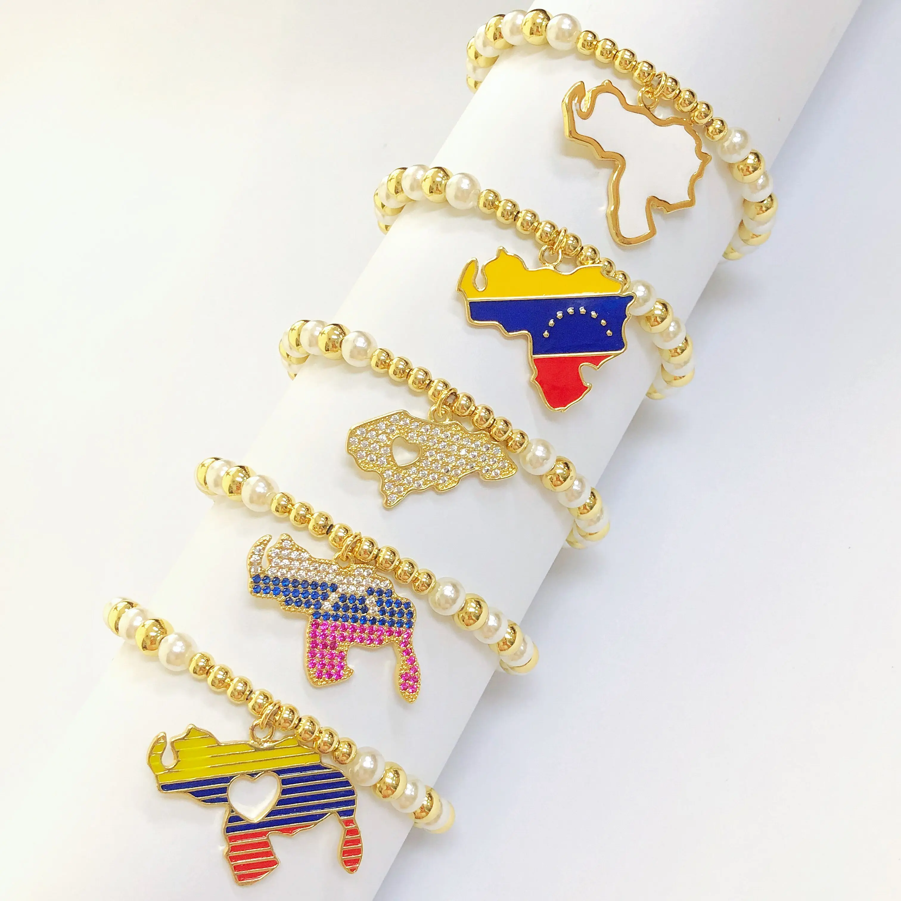 Einstellbare Perle Kette Elastische Armband Venezuela Mexiko Dominikanische Karte Kupfer Perle Kette Armband Für Männer Frauen Partei Schmuck