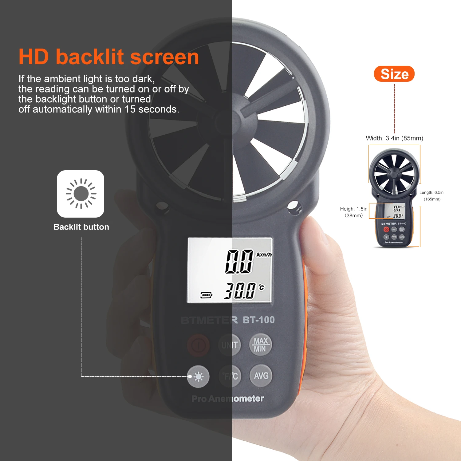 Anemómetro de mano BT-100, medidor Digital de velocidad del viento, CFM, flujo de aire, probador de velocidad para Dron de tiro HVAC, enfriamiento