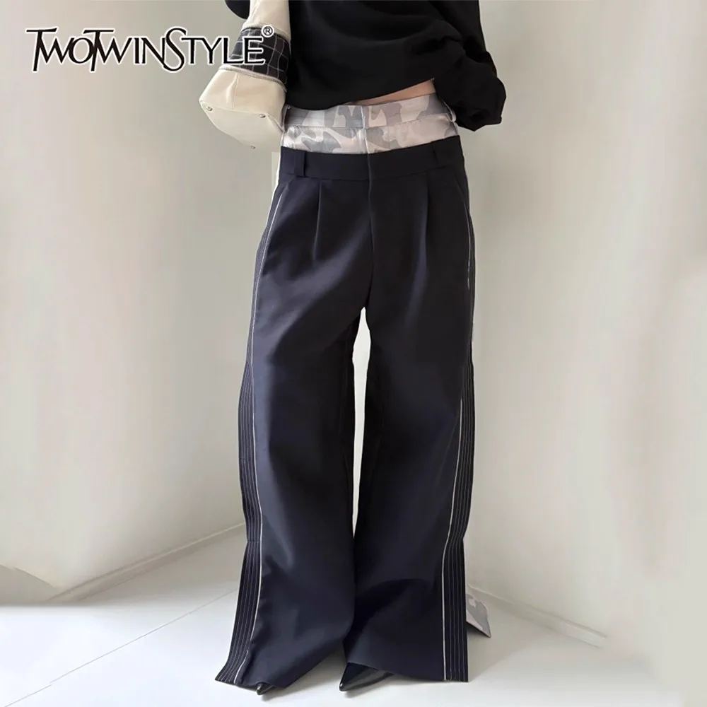 

TWOTWINSTYLE черные брюки с принтом, женские свободные уличные брюки с высокой талией, повседневные женские широкие брюки, осенняя мода, новинка