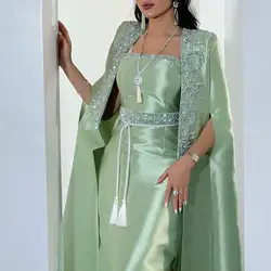 AsaNagi Elegant Green Prom Dress Women's Strapless customized Beaded Satin Party Evening Gown Ankle Length Formal Occasion Gowns