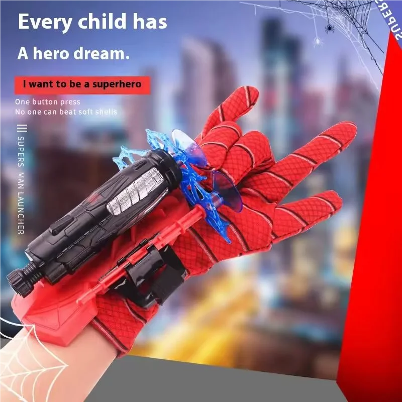 Spider Web Shooters with Gloves Superhero Wrist Launcher Toy Funny Party Cosplay Gifts for Kids cos masquerade ﻿
