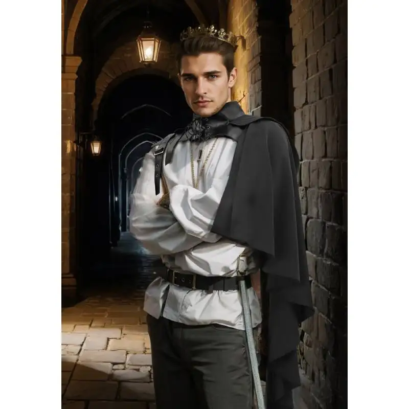 

WENAM IN STOCK Men Gothic Knight Lace Up Asymmetry Shawl Half Armor Renaissance Vampire Pirate Cloak Black Leather Shrug Cape