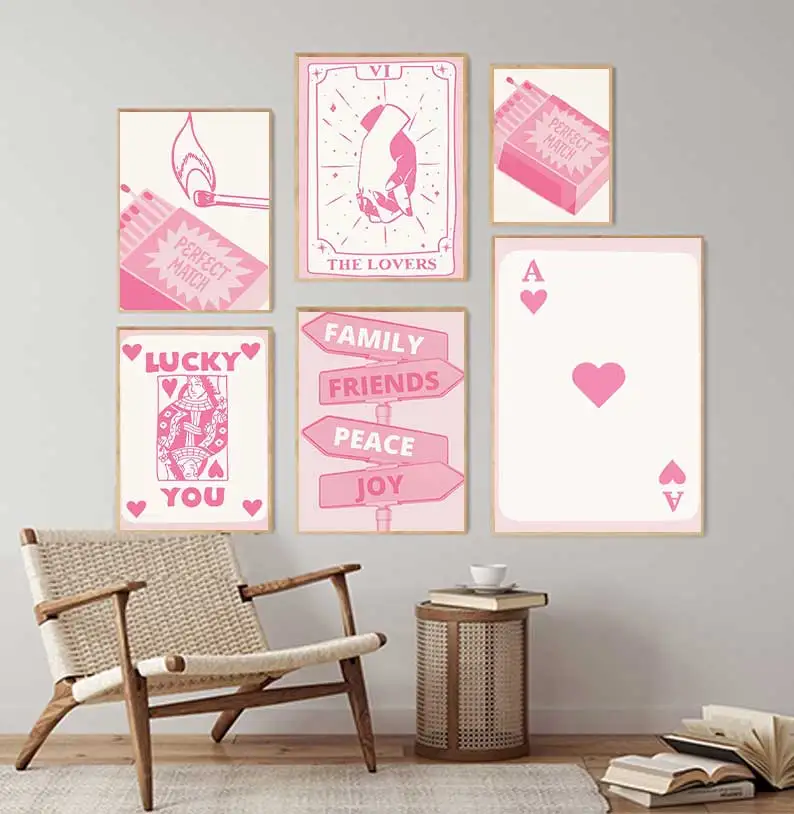 Peinture sur toile murale rose crème Ace Lucky, affiches nordiques et décoration de salon, impressions d'images murales