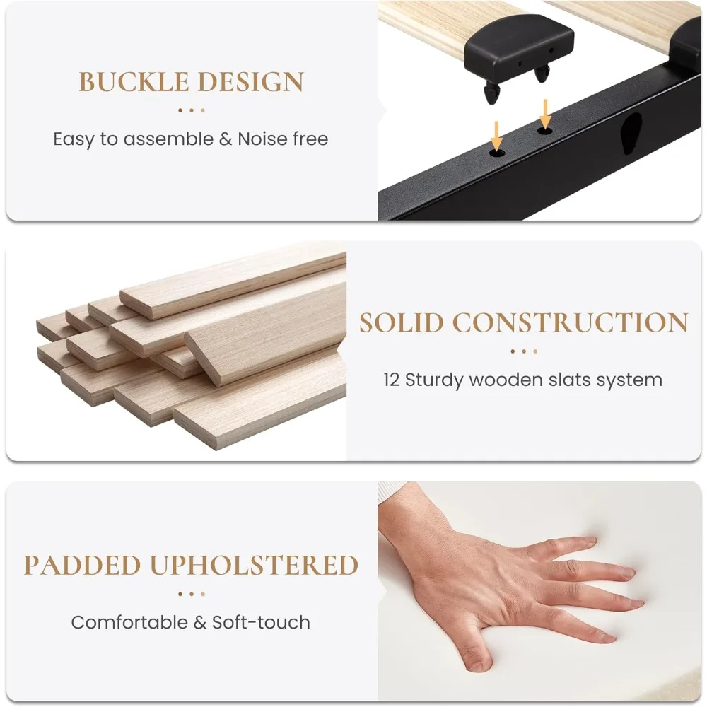 إطار سرير منجد بحجم كوين من CERLIN مع 4 أدراج تخزين، لوح رأسي قابل للتعديل مع زر مخيط مربع Tu