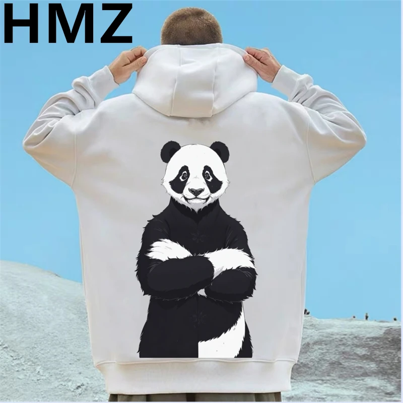 HMZ Autumn Hip Hop Big Panda Print Cotton Hoodies Oversized Male Streetwear Casual Hooded Sweatshirts Loose High Street Hoody