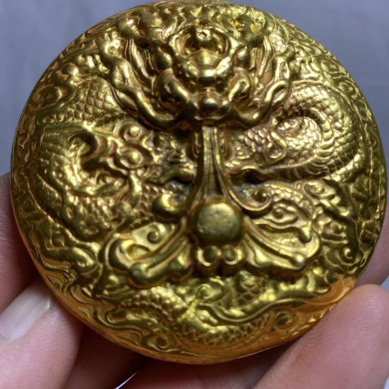 

Copper Gilt Inlaid Gem Shunzhi Single Dragon Gold Cake Ancient Gold Ingot Gold Bar Qing Dynasty Gold Cake Antique Hand Pieces