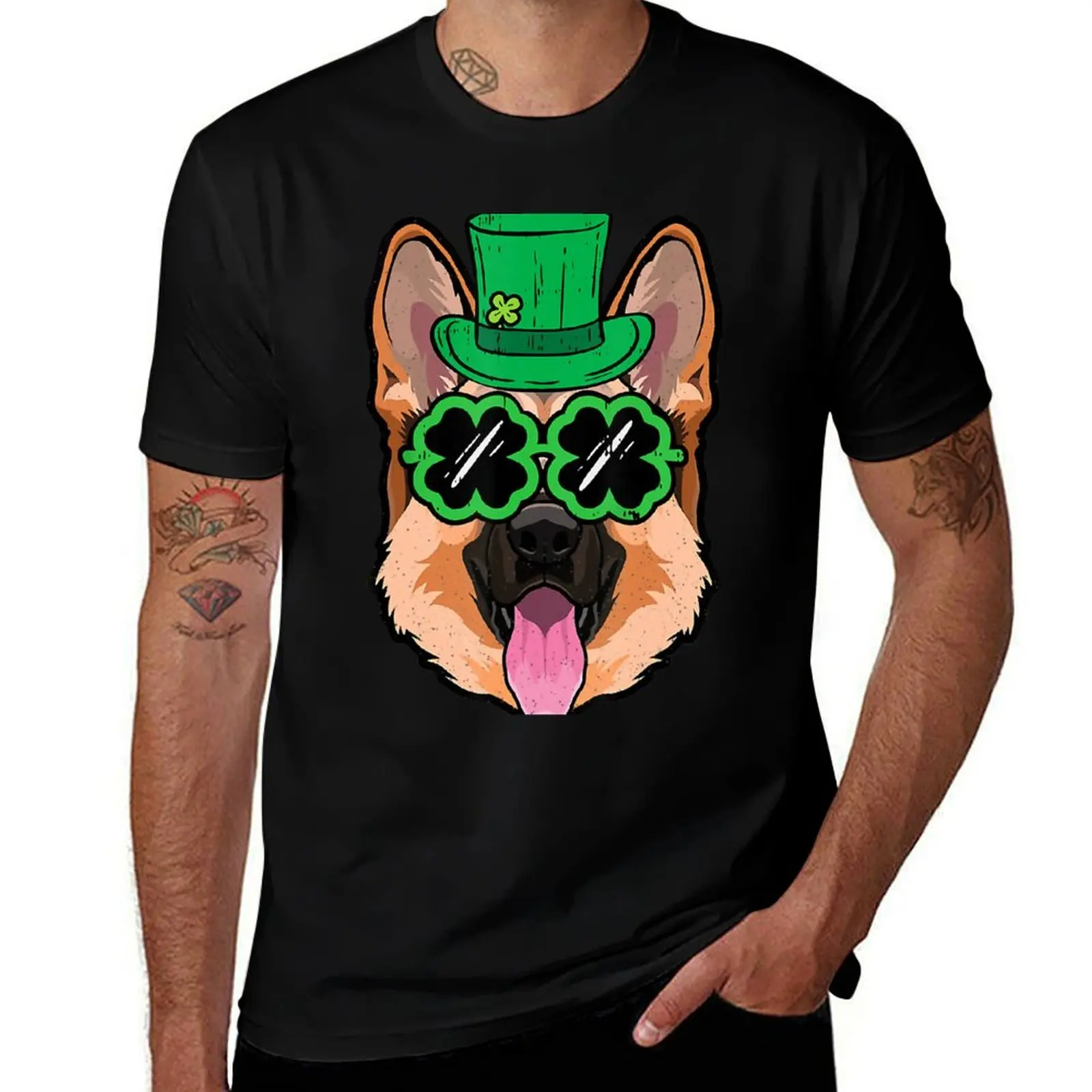 Irish Leprechaun German Shepherd Shamrock St Patricks Day T-Shirt Work Wear Breathable Tee T-Shirt