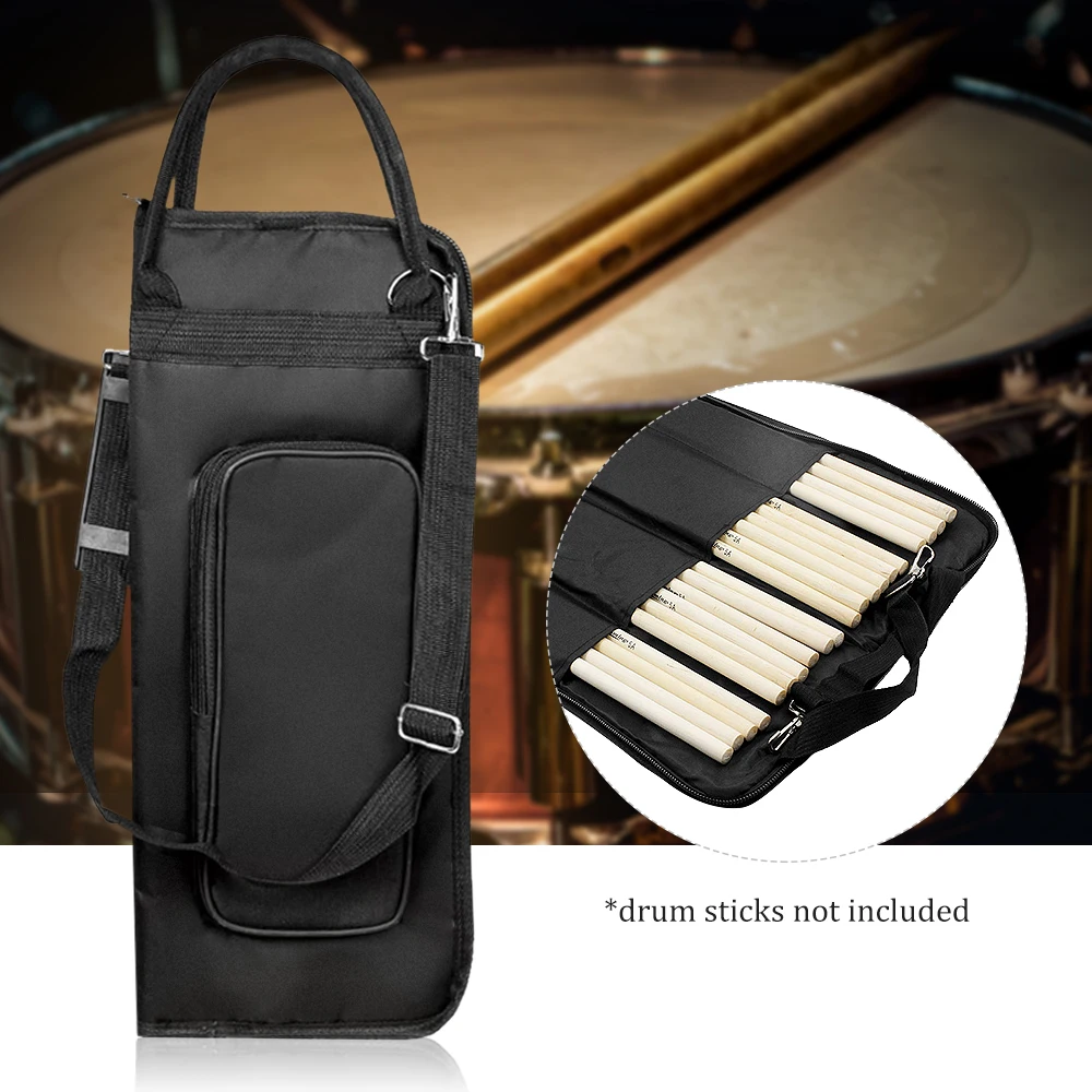 600D Water-resistant Drum Sticks Gig Bag Oxford Cloth Handy Strap Gripped Handle Pocket 5mm Cotton Padded