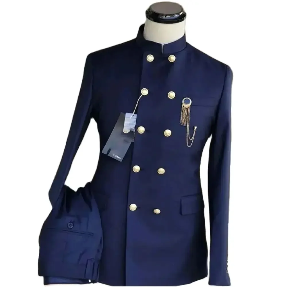 Costume Homme blu Navy abiti da sposa per uomo Slim Fit 2 pezzi sposo Prom Party Blazer Terno Masculino giacca + pantaloni