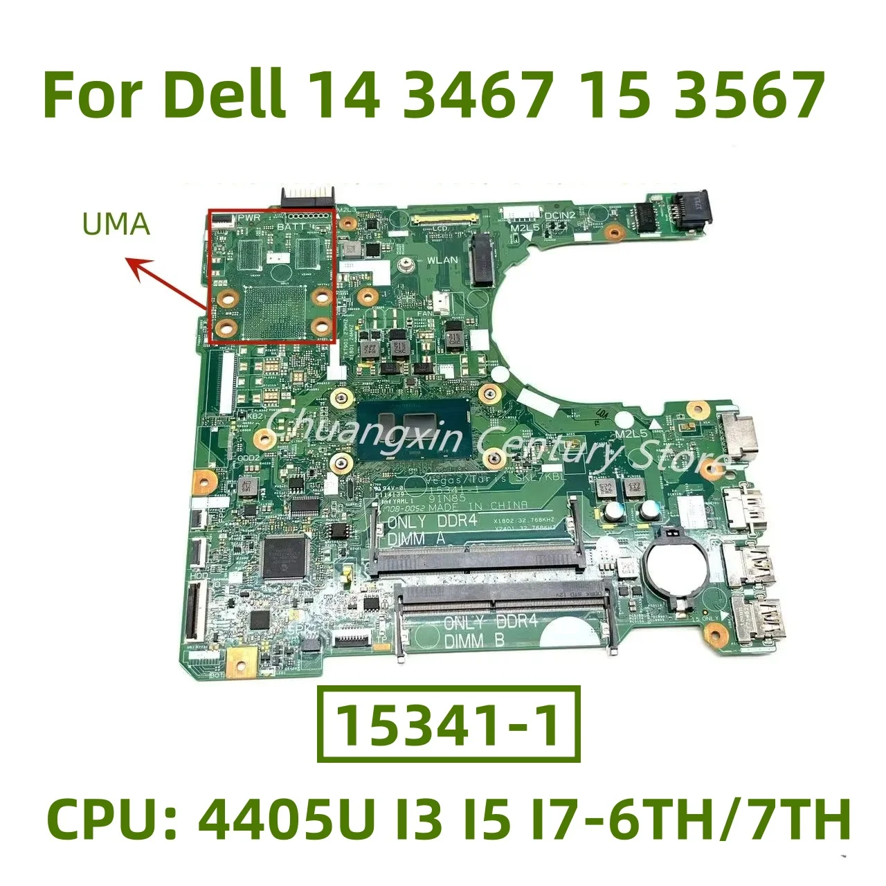 15341-1 motherboard for Dell 14 3467 15 3567 laptop CPU: 4405U I3 I5 I7-6TH/7TH UMA 100% test fully working