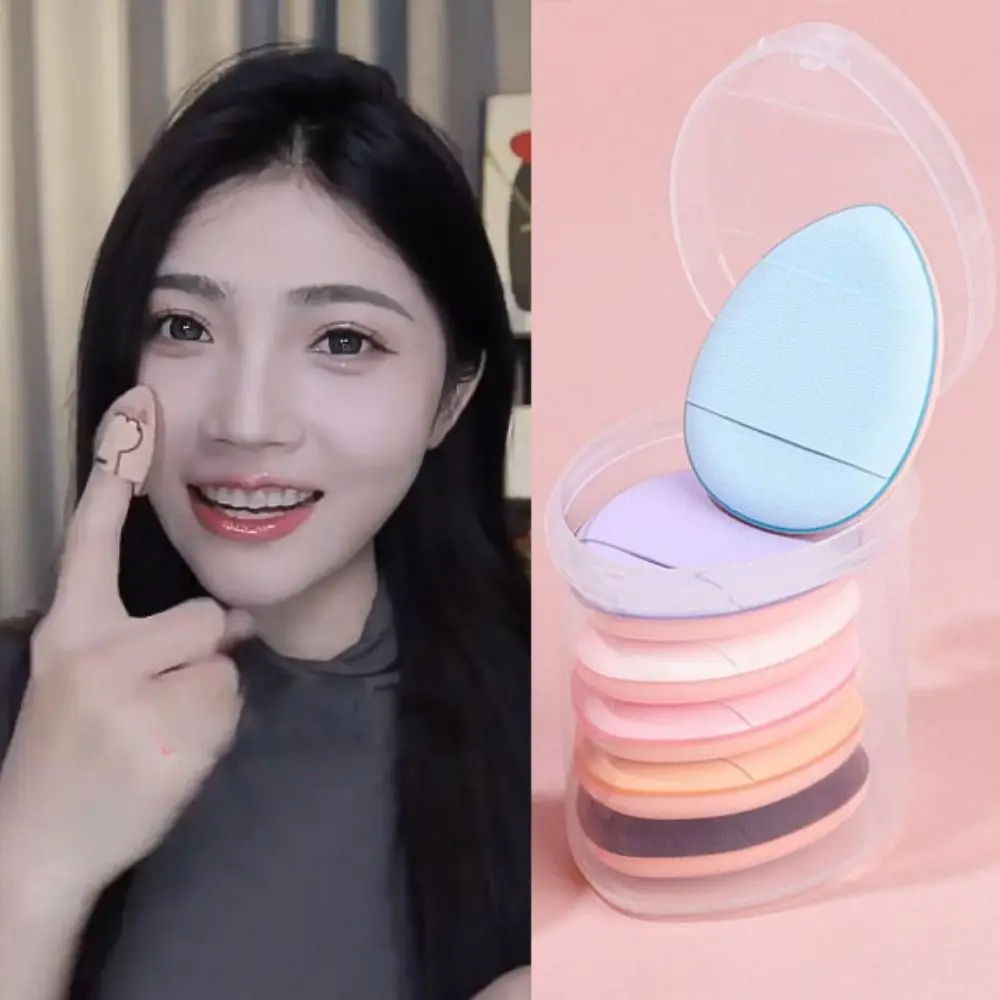 6/10 قطعة وسائد إصبع صغيرة رقيقة ذات الاستخدام المزدوج إسفنجة مختلطة منتفخة لمستحضرات التجميل قابلة لإعادة الاستخدام مع صندوق تخزين أداة ماكياج الأساس السائل