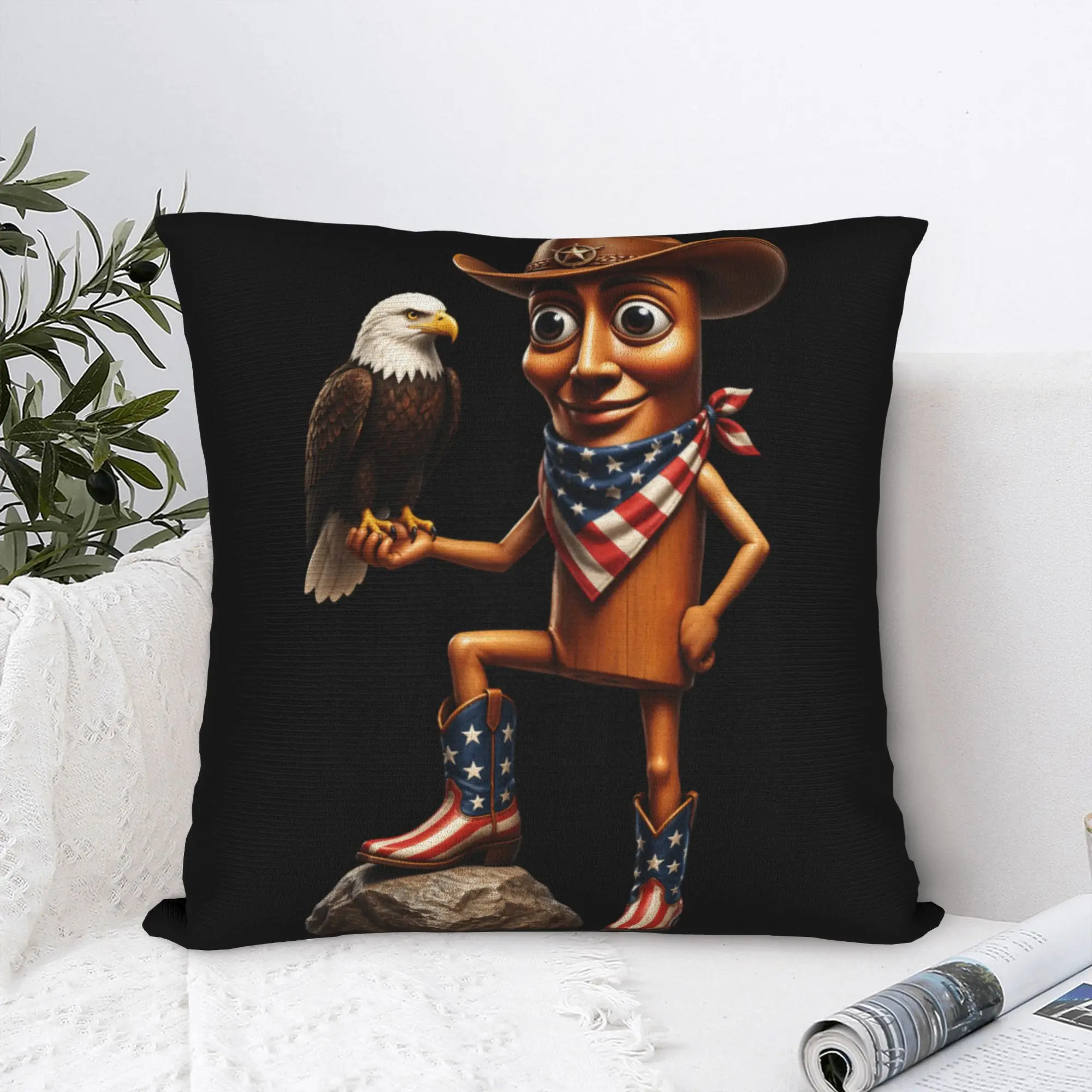 Tung Sahur Cowboy Eagle Trainer USA Patriotic Brainrot Pillow Case Soft Pillow Cover For Office Home Decor Novelty Pillowcases