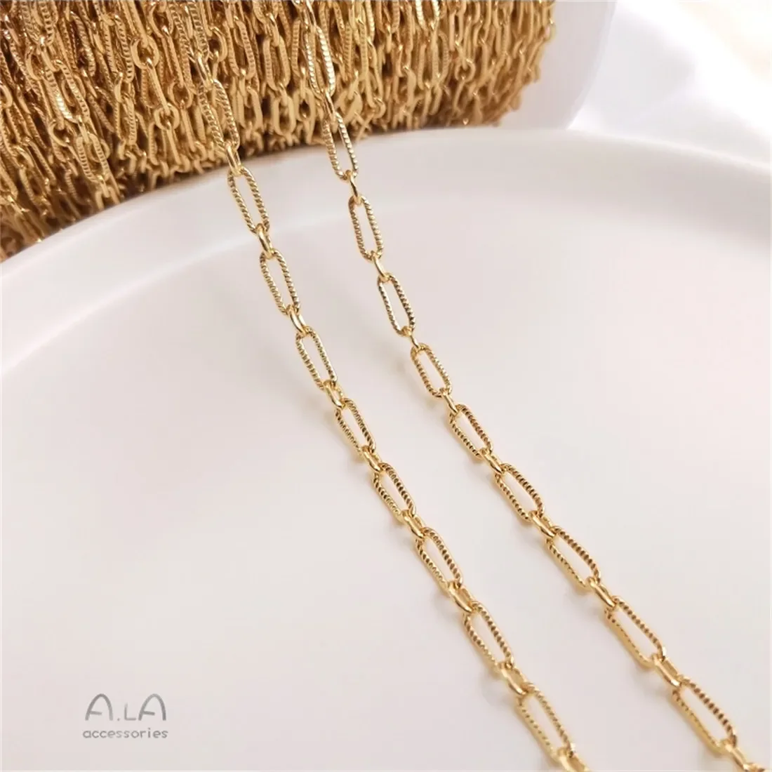 14K Gold-Color Floral Oval Long O-chain with Connecting Ring Chain, DIY Earrings, Bracelets, Necklaces, Loose Chains B620