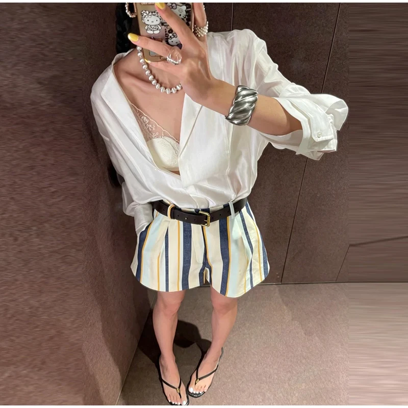 Striped High-Waisted Pocket Shorts — product information 14