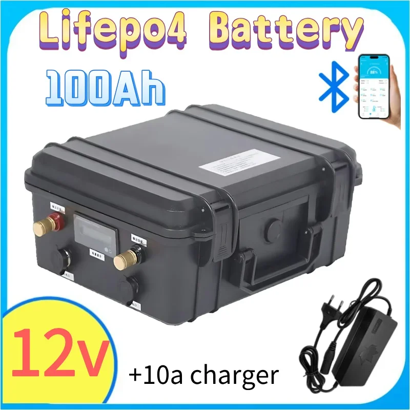 12.8V 100Ah LiFePO4 Battery Pack with Built-in Bluetooth BMS 12V 40Ah Waterproof for Solar Powered Camper Yacht Inverter Engine