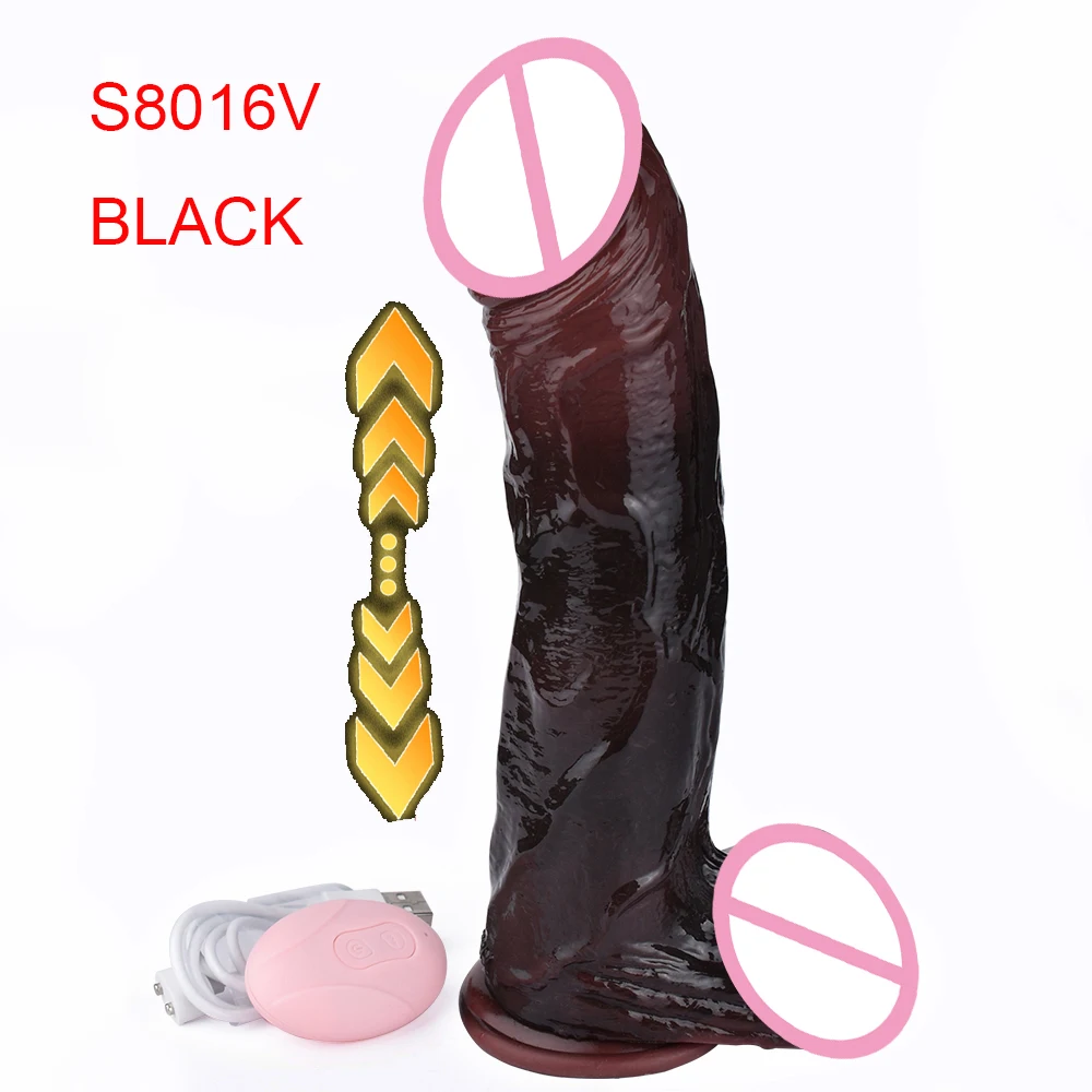 FAAK Wireless Control Telescoping and Vibrating Realistic Dildo Silicone Vibrator Artificai Black Penis Anal Sex Toys For Women