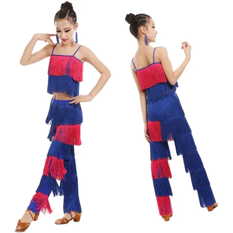 Gaun Dansa Latin CyTassel untuk Anak Perempuan Gaun Rok Ballroom Anak-anak Salsa Latin Samba Tango Cha Cha Kostum Pinggiran Beludru Anak-anak