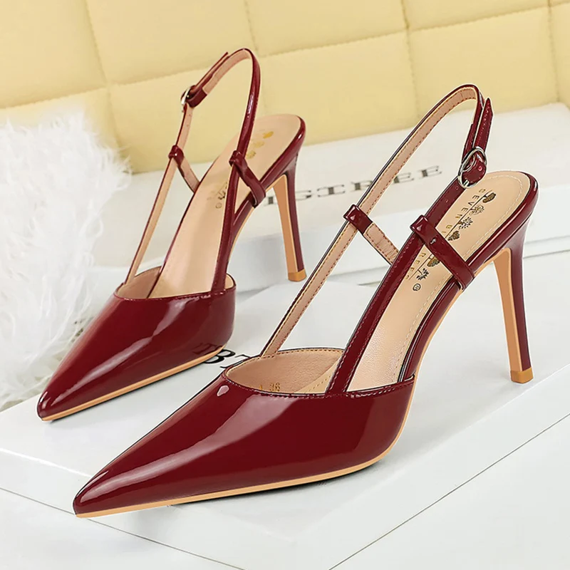 

Women 9cm High Heels Lady Minimalist Casual Design Pumps Female Leather Unique Heel Design Sexy Party Shoes