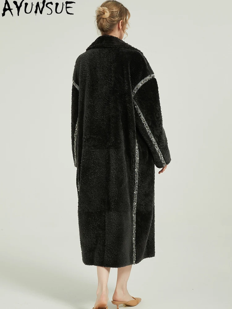 AYUNSUE Real Fur Coats Long Style Natural Sheepskin Fur Coat Women Winter Clothes Genuine Leather Jacket for Woman Print 2025