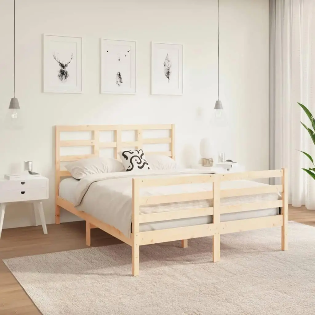 Solid Wood Bed Frame 120x190 cm Small Double – No Mattress Included, Durable & Stylish Design