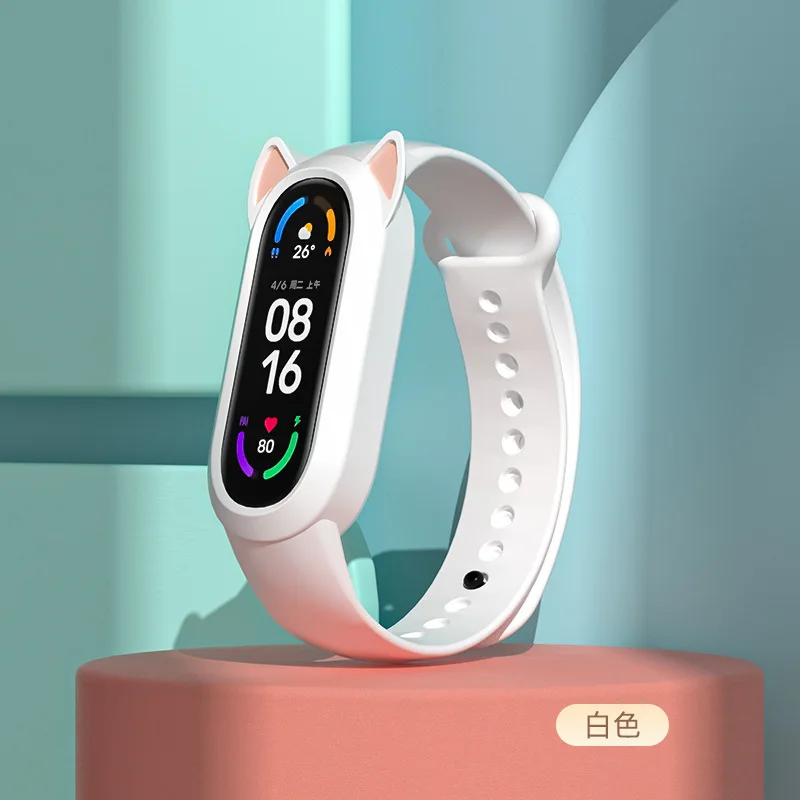 Xiaomi Mi için bant bilezik Band 3 4 silikon kedi kulaklar kayış MiBand 5 bilezik bilek kayışı Mi Band için Miband 6 bileklik 4