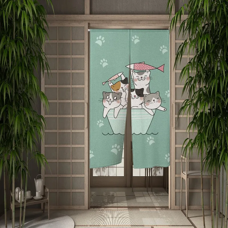Cute Cat Noren Japanese Curtain Doorway Curtain Wall Hanging Bedroom Partition Kitchen Entrance Half-Split Curtain Decoration