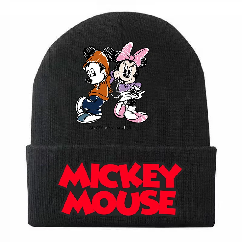 Cute Disney Mickey Minnie Mouse Ins New Children\'s Wool Autumn and Winter All-match Knitted Ear Protection Hat Kids Cold Hats