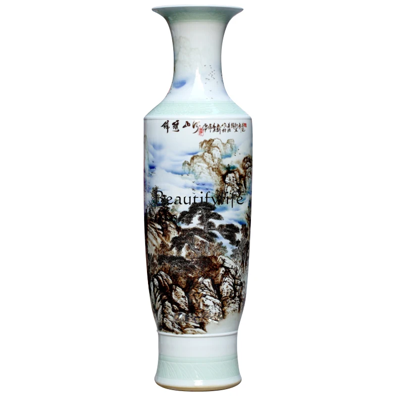 

Jingdezhen ceramic floor-to-ceiling hand-painted brocade mountains and rivers vase opening ornament