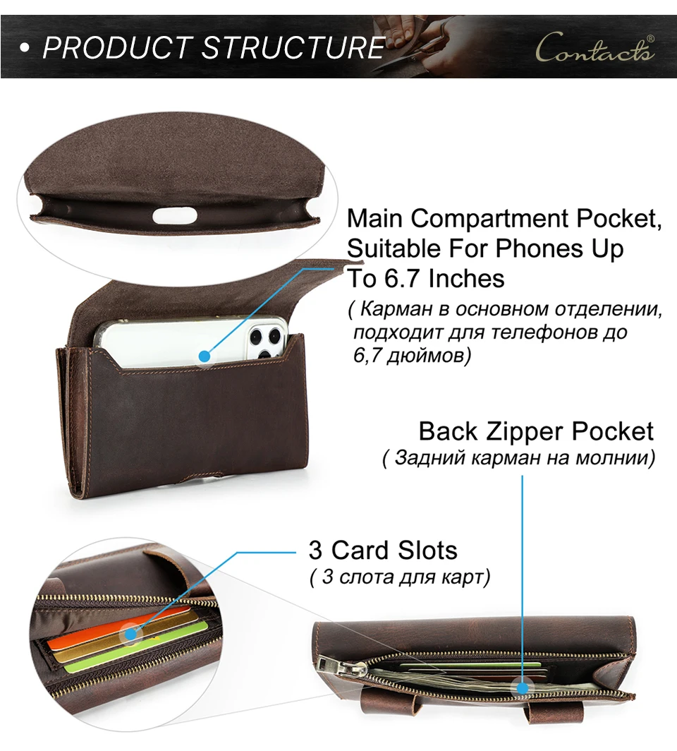 Rindsleder Herren Handy Gürtelclip Tasche für Apple iPhone 17 16 15 14 Pro Max Hülle Samsung Galaxy Handy 4,7–6,9 Zoll Hüfttasche – Detail 6
