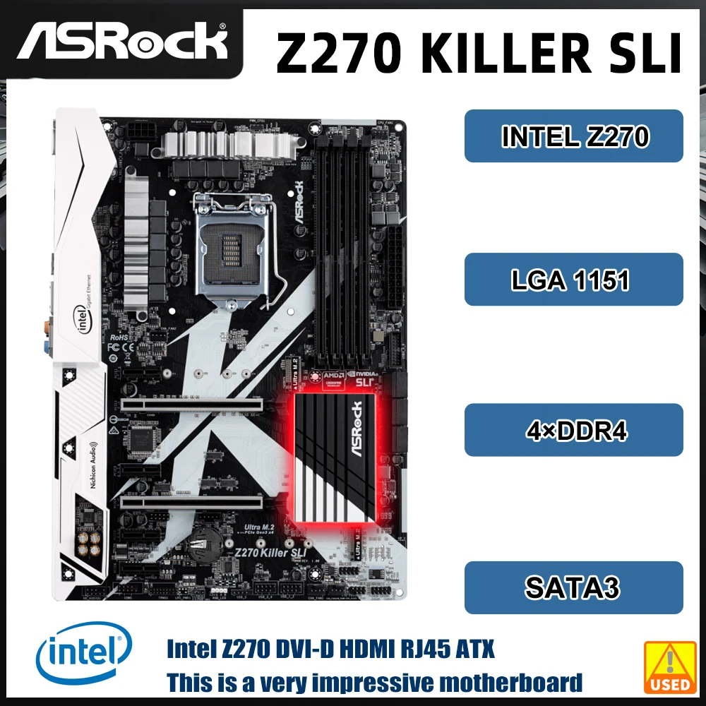 ASRock Z270 KILLER SLI Motherboard  Z270 LGA 1151Motherboard support i5-7400 7700 6700 7600 6500 6300 cpu DDR4 64GB ATX M.2 NVME