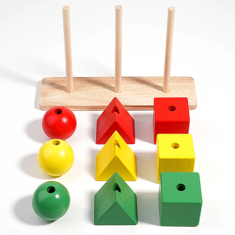 Jouets de tri des couleurs colorées en bois pour enfants, ensembles de colonnes arc-en-ciel, correspondance des formes, blocs de construction éducatifs