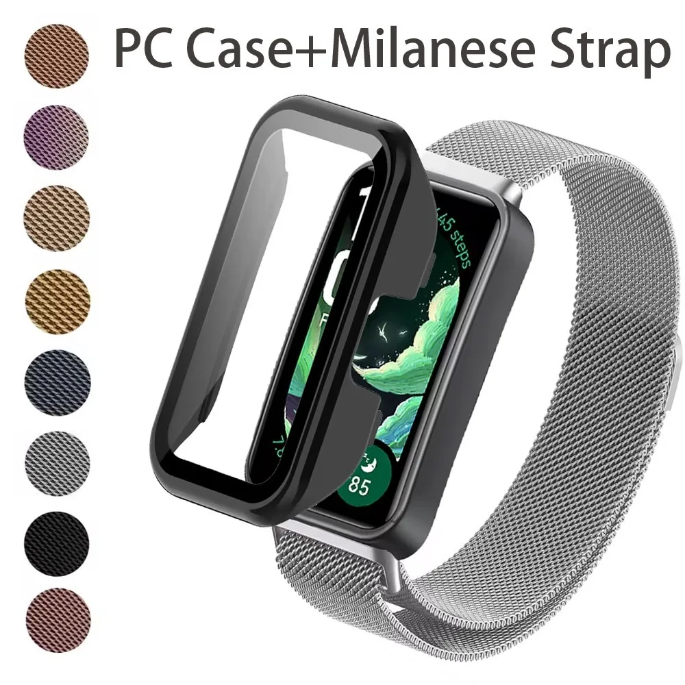 PC-Gehäuse + Milanese-Armband für Huawei Band 10, 9, Rundum-Anti-Kratz-Rahmen, Displayschutzhülle für Huawei Band 8, Stoßstangenabdeckung