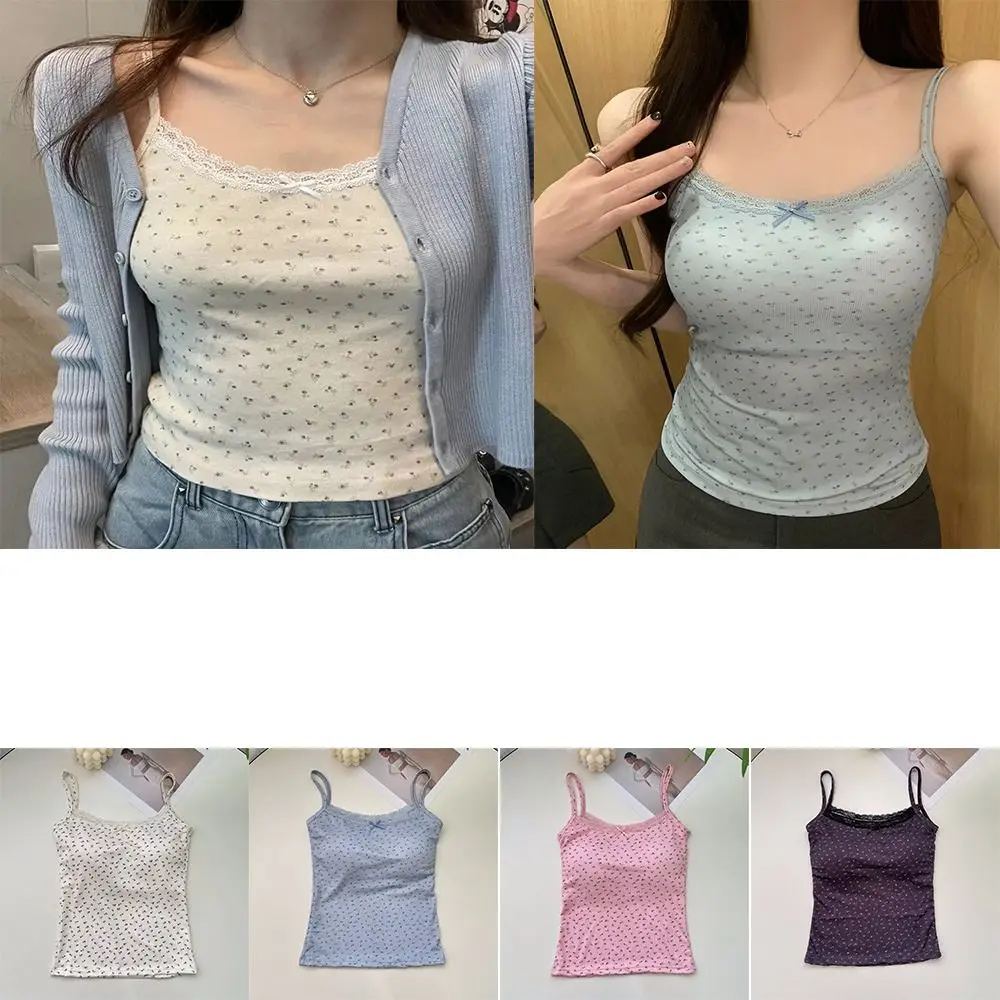 Elegant Lace Flower Print Camis 2024 Y2K Slim Sexy Vest Floral Tops One Size Floral Tank Tops Spring