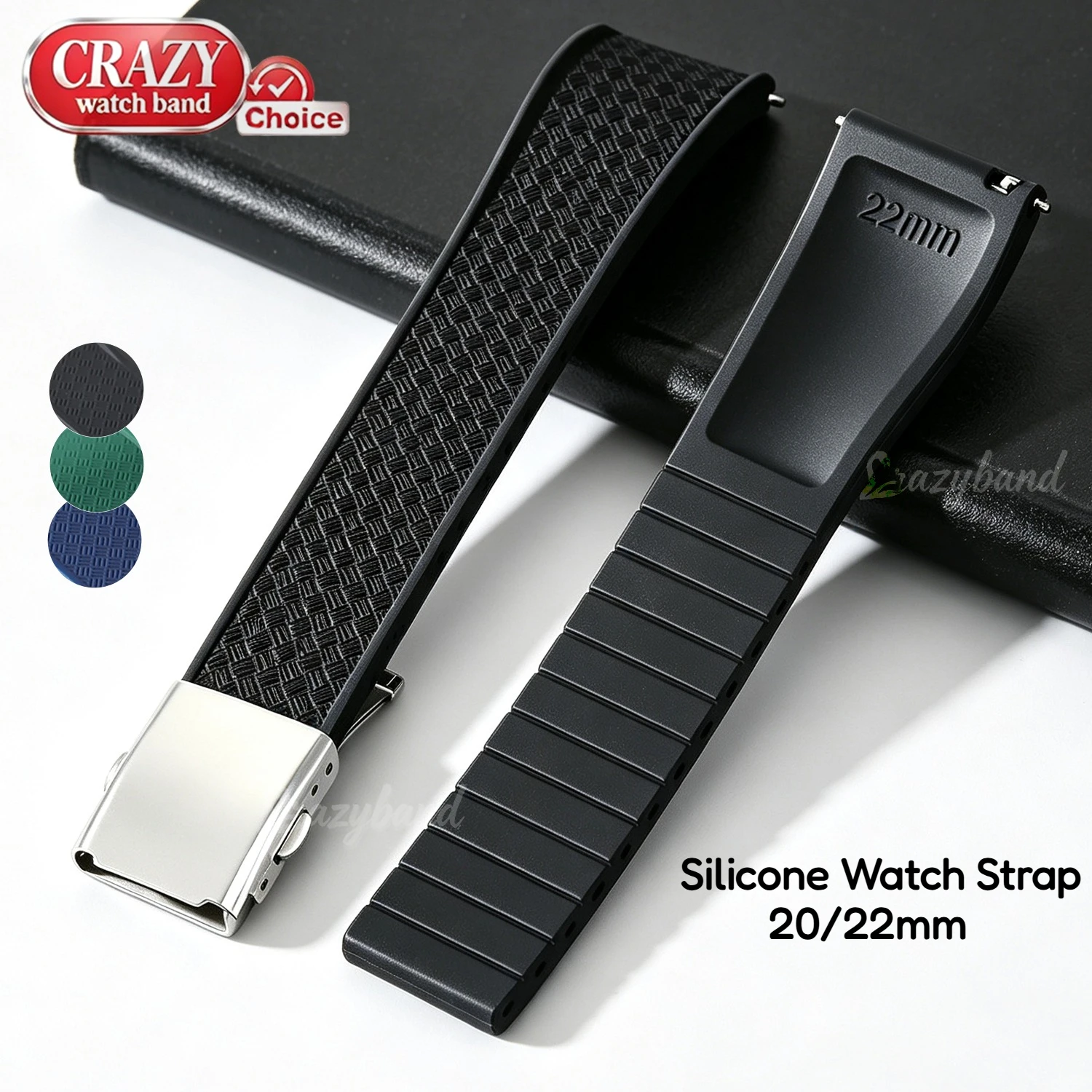 Bracelet de montre en silicone à dégagement rapide pour Casio, Seiko, Rolex, 20 mm, 22 mm, vert, bleu, noir, universel pour homme et femme