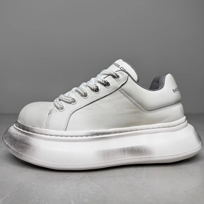 European/American Wide Version Craftsmanship Design Bread Shoes for Men's Comfortable Thick Soled Height Increasing Board Shoes