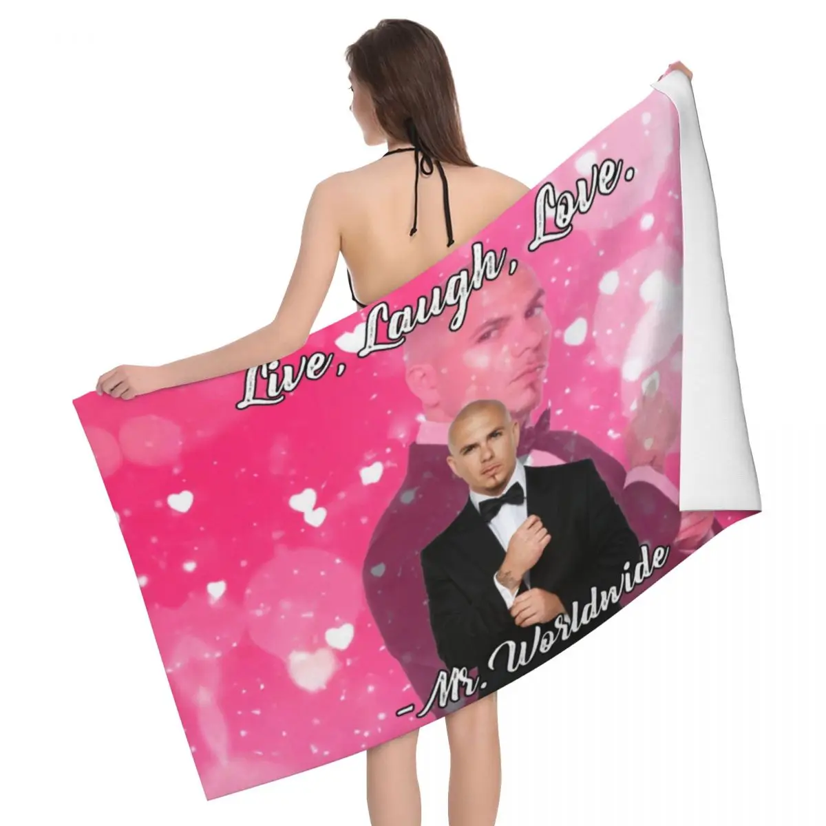 

Mr. Worldwide Says To Live Laugh Love Pink Bath Beach Towel Microfiber Bohemian Shower Sports Yoga Towels