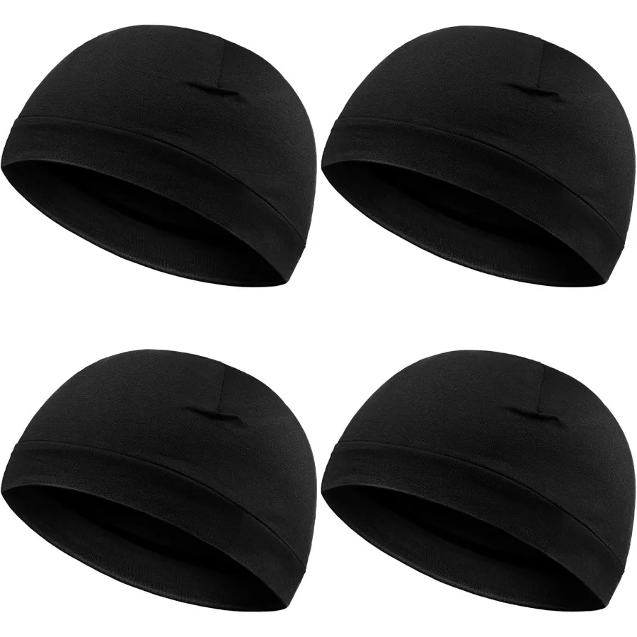 

Syhood 4 Pieces Men Skull Caps Soft Cotton Beanie Hats Stretchy Helmet Liner Multifunctional Headwear for Men Women