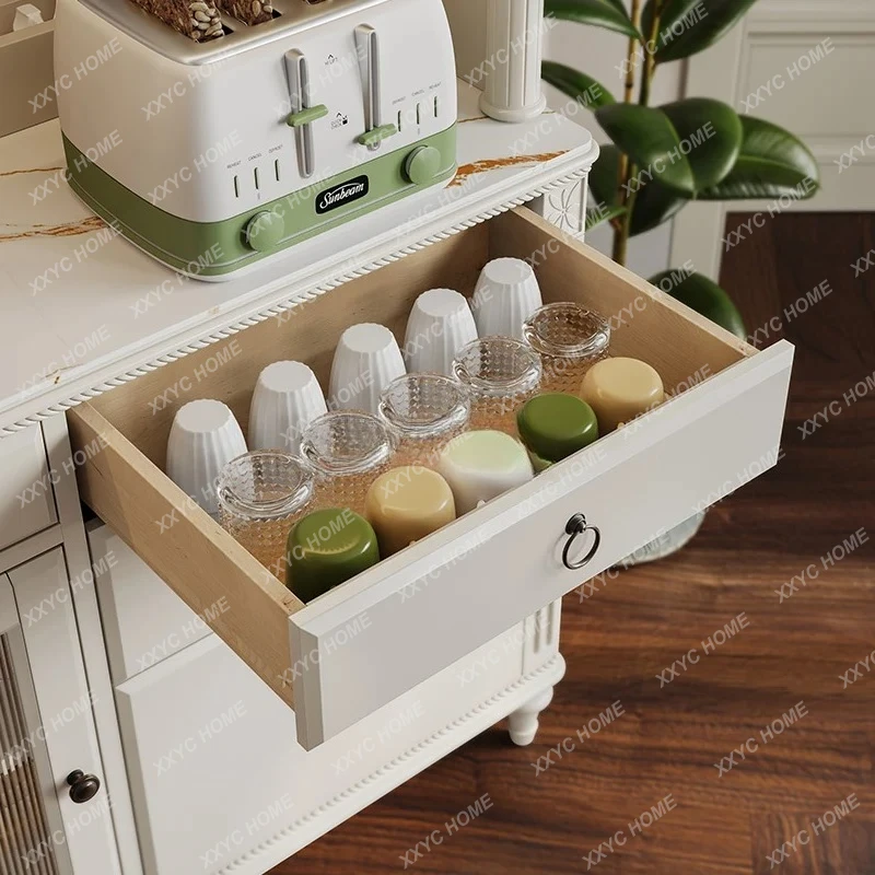 

Американский обеденный боковой шкаф из цельного дерева, современный простой высокий шкаф, встроенный у стены, белая каменная плита