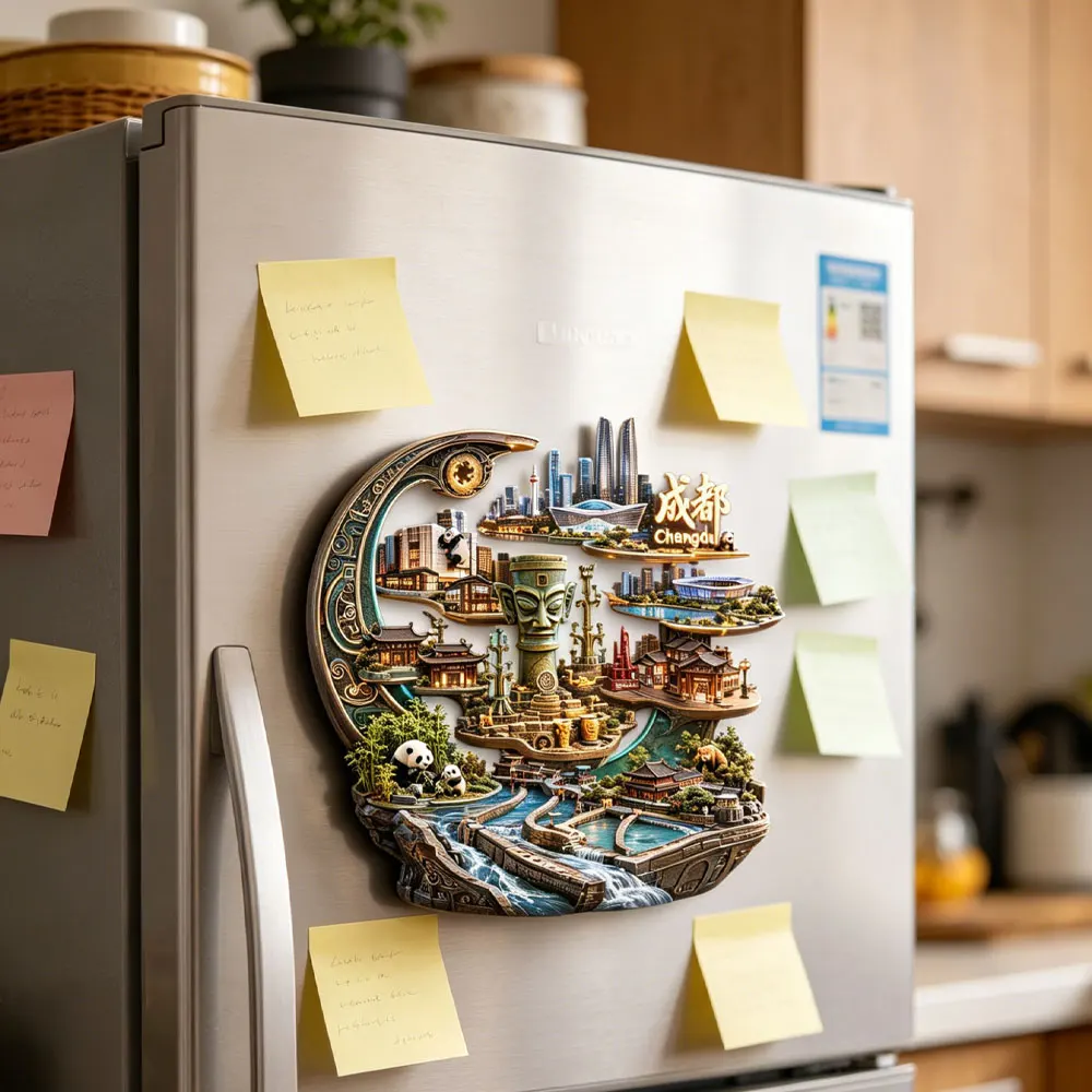 Chengdu Panda Base Cultural Creative Magnetic Refrigerator MagnetPremiumSouvenir for Tourist AttractionsChina3DEmbossed Travel