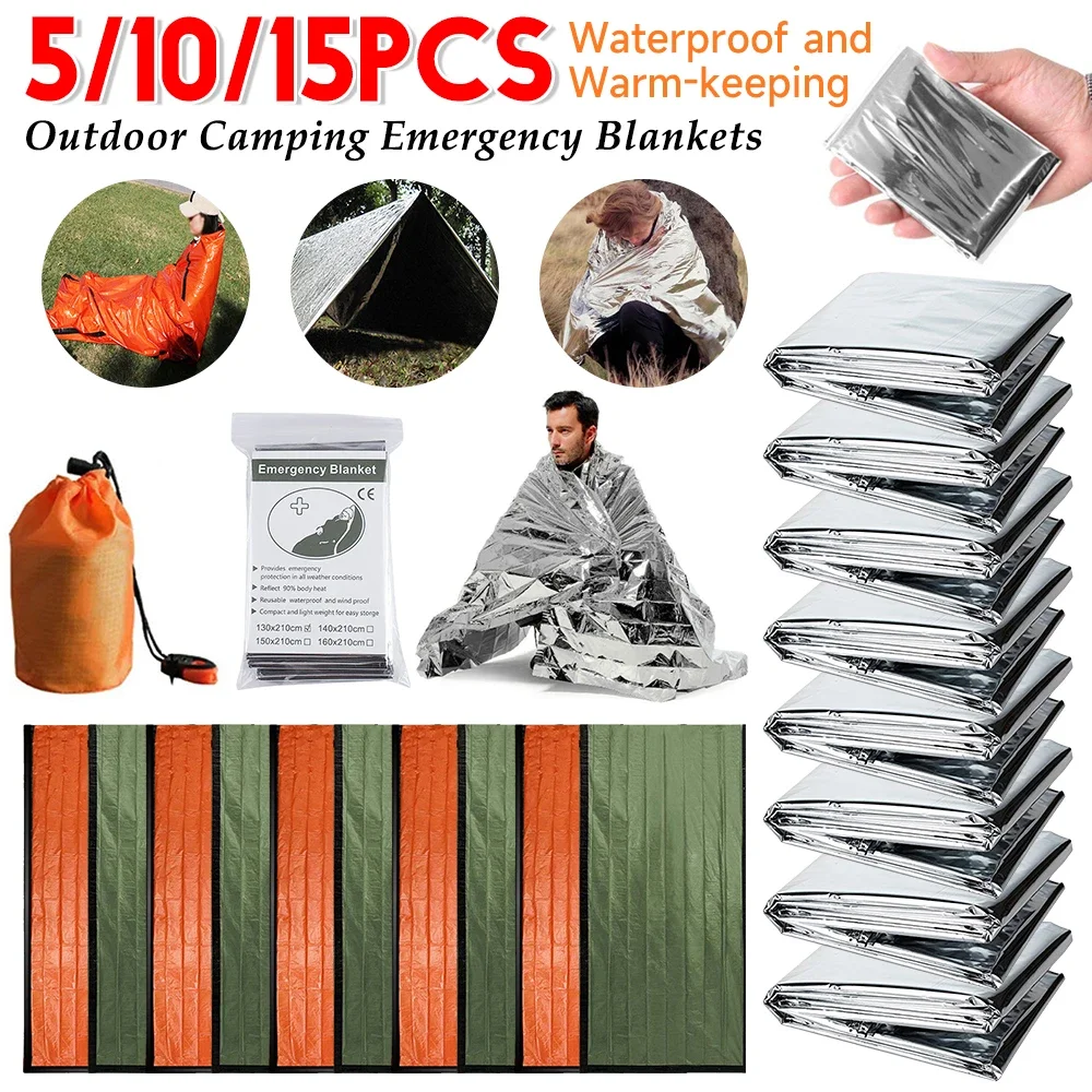 

15/1 шт. аварийные одеяла 130x210 см, водонепроницаемое одеяло для выживания, теплое термоодеяло, оборудование для оказания первой помощи на открытом воздухе, кемпинга