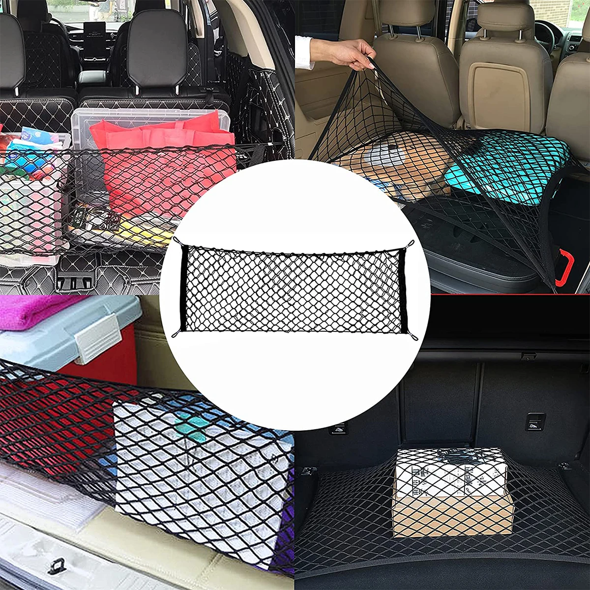 90/110cm Car Trunk Net Adjustable Elastic Rear Cargo Mesh Organizer with Hooks Universal Auto Accessories for Car SUV Truck Van