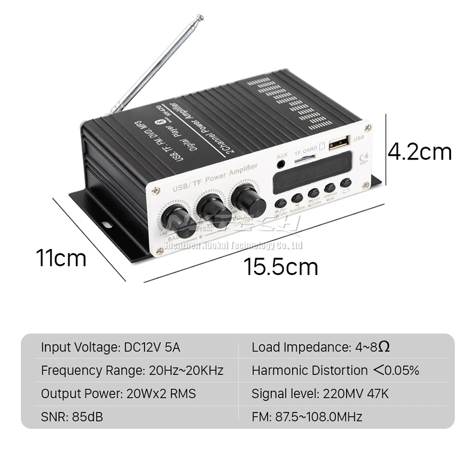 Nktech HY-470 jogador digital amplificador de potência do carro bluetooth 5.0 estéreo de alta fidelidade áudio em casa 2ch 20w rms aux usb tf cartão fm 87.5-108mhz