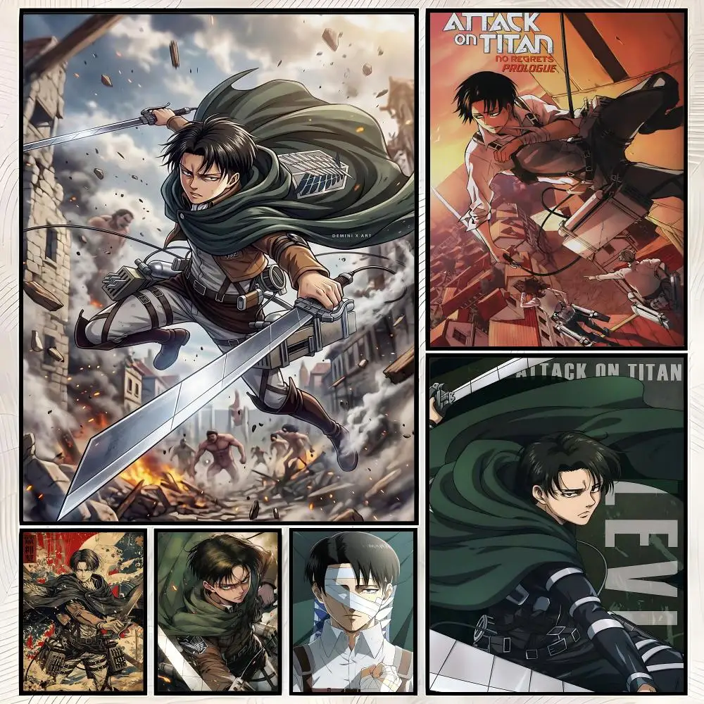 Cartoon Levi Ackerman Poster Self-Stick HD PP paper Wall Art Poster, Waterproof Decor for Bedroom, Living Room and Home