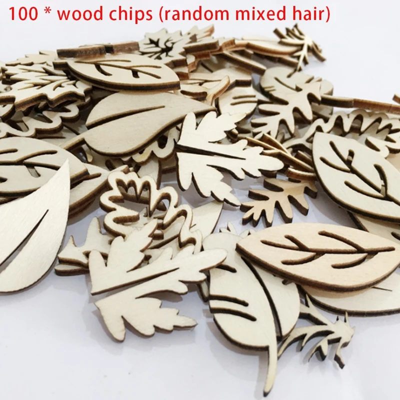 100Pcs Wooden Leaf Shapes Wood Discs Slices Unfinished Wooden Cutouts Craft DIY Decoration Mixed Pattern