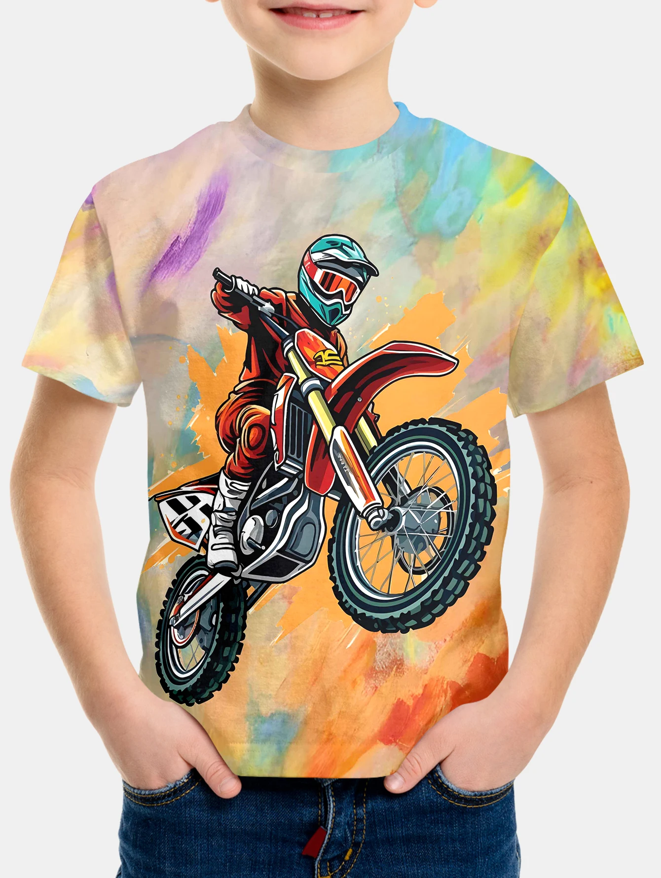 Children\'s T-shirt Children\'s Clothing Boys Extreme Motocross 2024 Kids Spring Clothes Tops Top Shirts T-shirty Short Sleeve